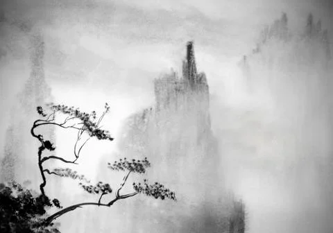 Mountains and mist Stock Illustration