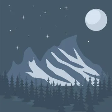 Mountains and moon Stock Illustration