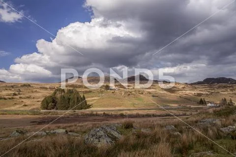 Mountains and moorland at Capel Curig, Snowdonia, North Wales Stock Photos