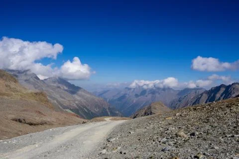 Mountains and peaks landscape. Stubaier Gletscher covered with glaciers and s Stock Photos