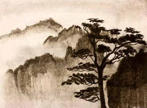 Mountains and pine Stock Illustration