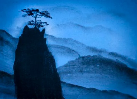 Mountains and pine Stock Illustration