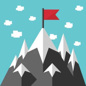 Mountains and red flag Stock Illustration