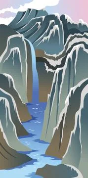 Mountains and river Stock Illustration