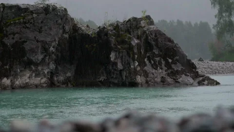 Mountains and river, rainy day Stock Footage 190677366