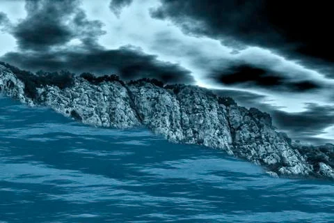 Mountains  and sea with dramatic sky Stockillustratie