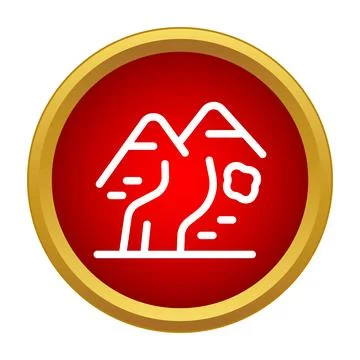 Mountains and ski slopes icon on red button Illustrazione stock