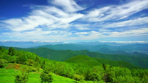 The Mountains and Stratus Clouds Viewed from the Fresh Green Beauty of the Stock Footage 333178028