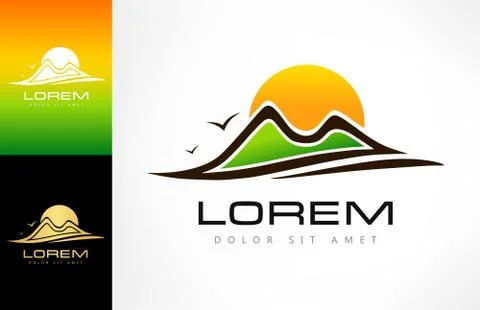 Mountains and sun logo Stock Illustration