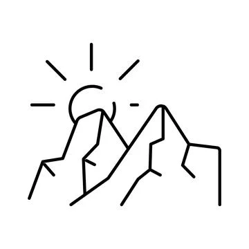 Mountains and sun rising simple line art Stock Illustration