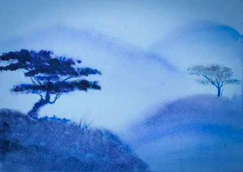 Mountains and tree Illustrazione stock