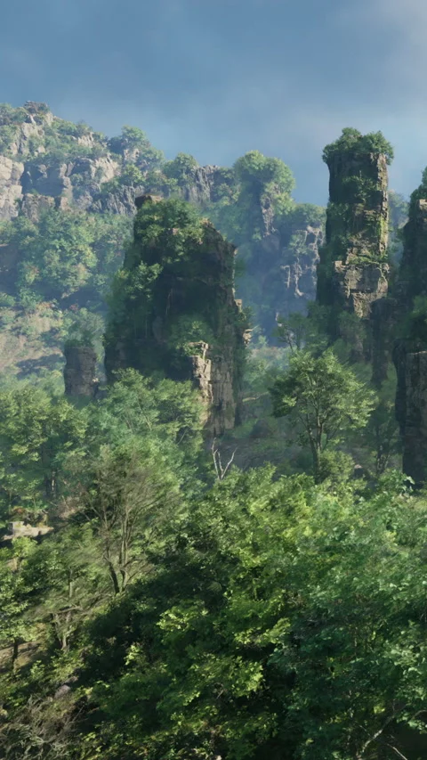 Mountains and trees are visible on a bright day in a natural landscape Video stock 335354788