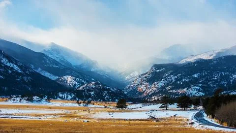 Mountains and trees in winter Stock Photos