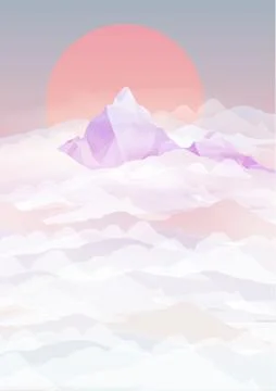 Mountains Backgrounds with Sunset above Clouds - Vector Illustration Stock Illustration