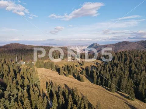 Mountains with beautiful sky and many trees Stock Photos