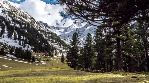 Mountains Beautiful Spring View Moving Clouds Timelapse 4k Stock Footage 75232135
