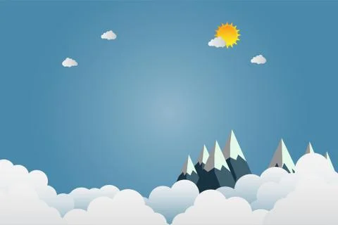 Mountains with beautiful sunsets over the clouds.paper art.vector illustratio Stock Illustration