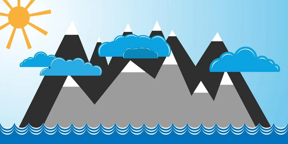 Mountains in blue ocean Stock Illustration