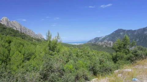 Mountains, blue sky and trees Stock Footage 49353698