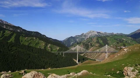 Mountains, bridge, Ili River Valley Vídeo Stock 54944043