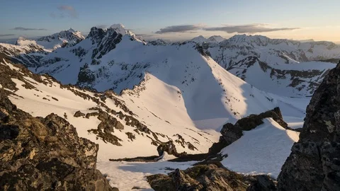 Mountains at a calm sunset Stock Footage 122937440