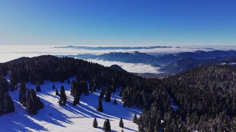 Mountains in the Carpathians with snow and clouds in Bulgaria Stock Footage 337986969