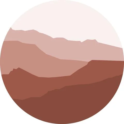 Mountains in a circle, Landscape view in Mid-century Modern style, Vector Stock Illustration