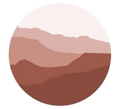Mountains in a circle, Landscape view in Mid-century Modern style, Geometric Illustrazione stock