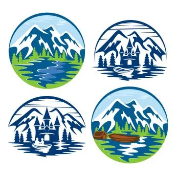 Mountains in a circle logo Stock Illustration