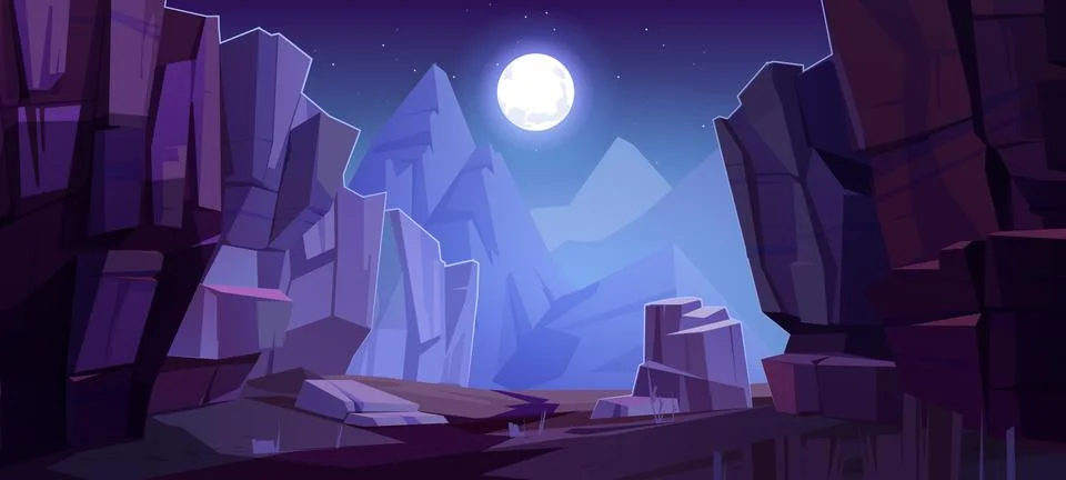 Mountains cleft view from bottom, night landscape Stock Illustration