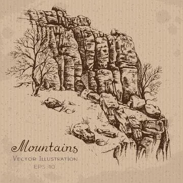 Mountains, Cliff Stock Illustration