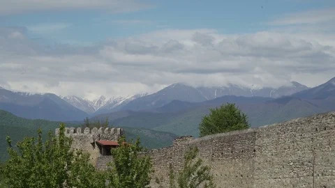 Mountains clouds and Alaverdi monastery in Georgia Stock-Footage 77406126