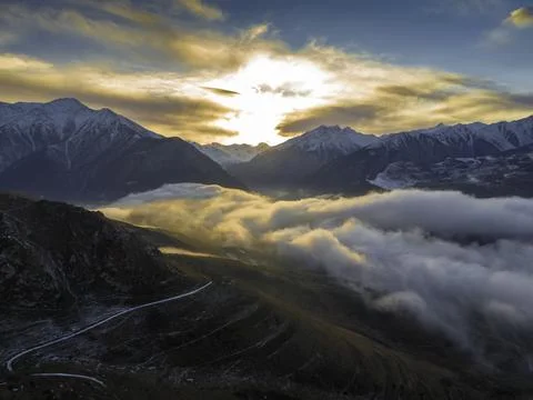 Mountains in the clouds. Low clouds in the North Caucasus mountains Stock Photos