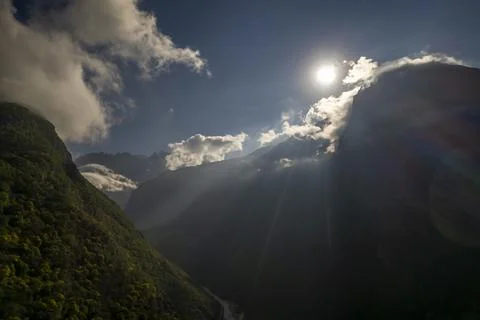 Mountains in the clouds. Low clouds in the North Caucasus mountains Stock Photos