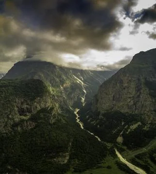 Mountains in the clouds. Low clouds in the North Caucasus mountains Stock Photos