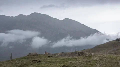 Mountains in the clouds. Low fog in a mountain gorge. Stock Footage 152844216