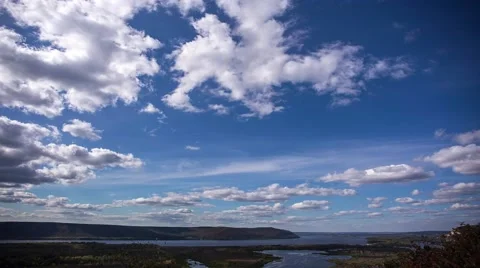 Mountains clouds river Volga Samara. Stock Footage 55180138