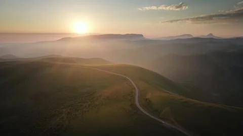 Mountains with clouds at sunrise. Gil-Su valley in North Caucasus, Russia. Stock Footage 278650692