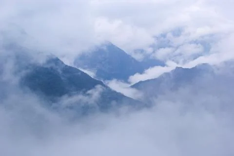 Mountains of clouds surrounded swaths, Peru, Inca Trail, Urubamba Valley Stock Photos