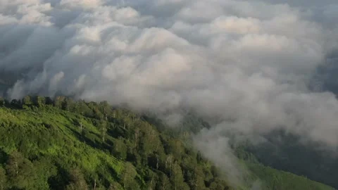 Mountains in clouds, View from drone above clouds of mountain village Video stock 237611543