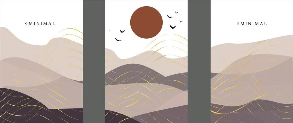 Mountains concept.Vector flat illustration. Posters of minimalist landscape.. Stock Illustration
