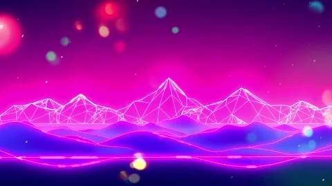 Mountains Digital Mesh: A landscape scene with digital mountains under a purple Video stock 330319746