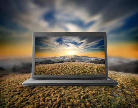 Mountains on a display of notebook Illustrazione stock