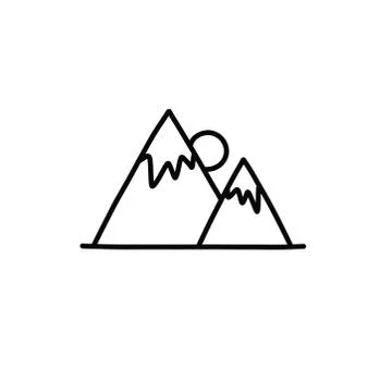Mountains doodle icon, vector color line illustration Stock Illustration