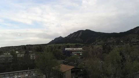 Mountains down to library - Drone camera moves back to building Stock Footage 138875938