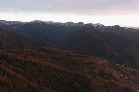 Mountains from a drone during sunset Stock Photos