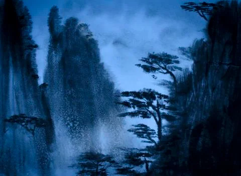 Mountains at dusk Stock Illustration