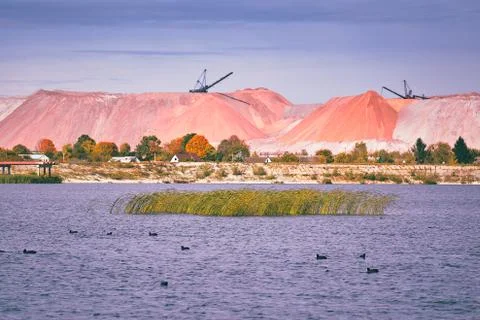 Mountains of empty ore when mining potassium. Belarus, Soligorsk Stock Photos