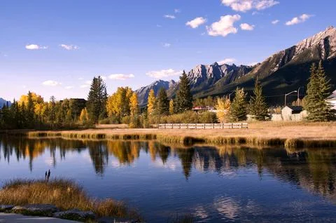 Mountains fall leaves stream Stock Photos