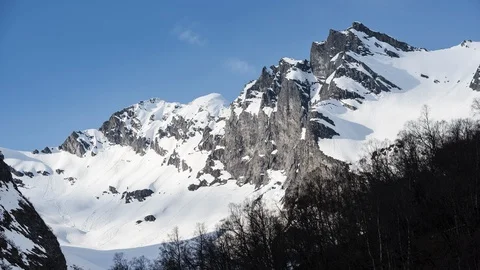 Mountains with fallen avalanche fields Stock Footage 122938333